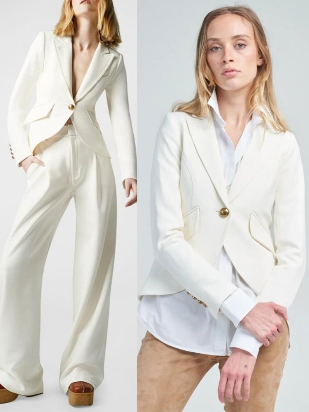 Smythe One Button Blazer Ivory Pique Off White Peak Lapel Crepe NWT Size 8